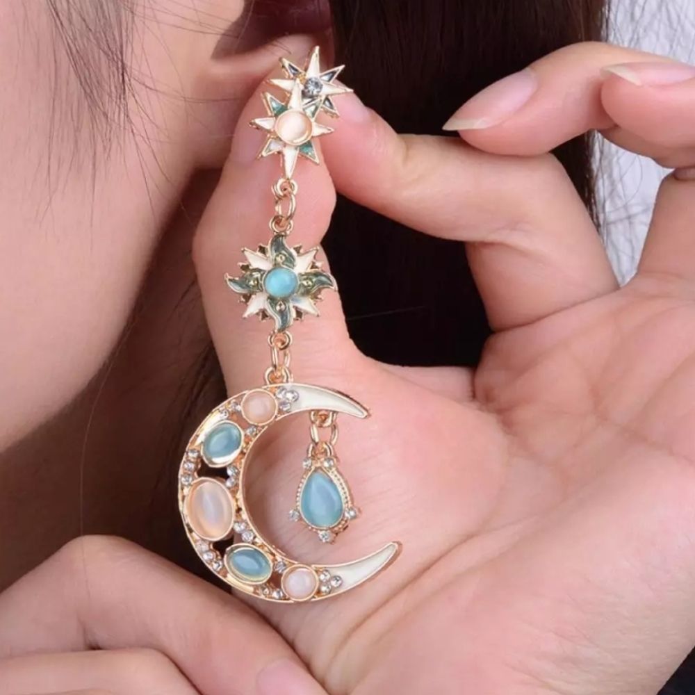 BOHEMIAN Sun & Moon Goldtone Stud Earrings - Picture 3 of 6